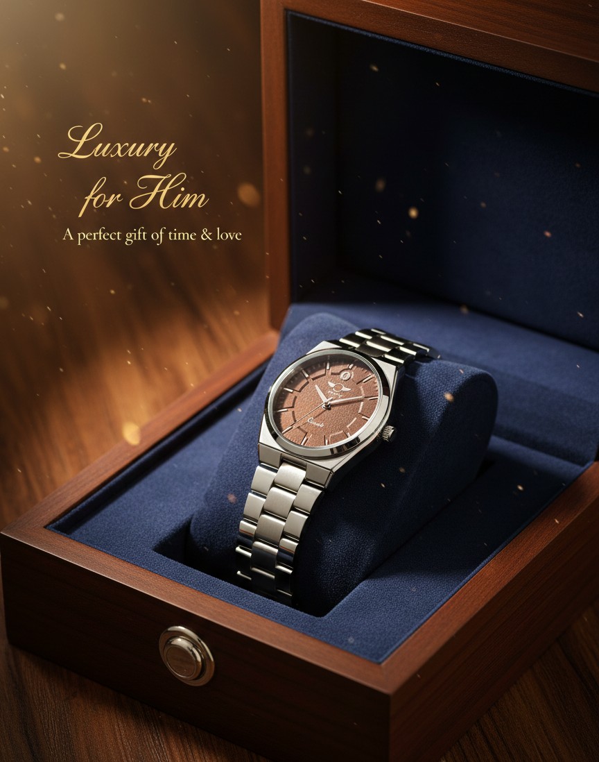 Classic Analog Wristwatch Brown Dial