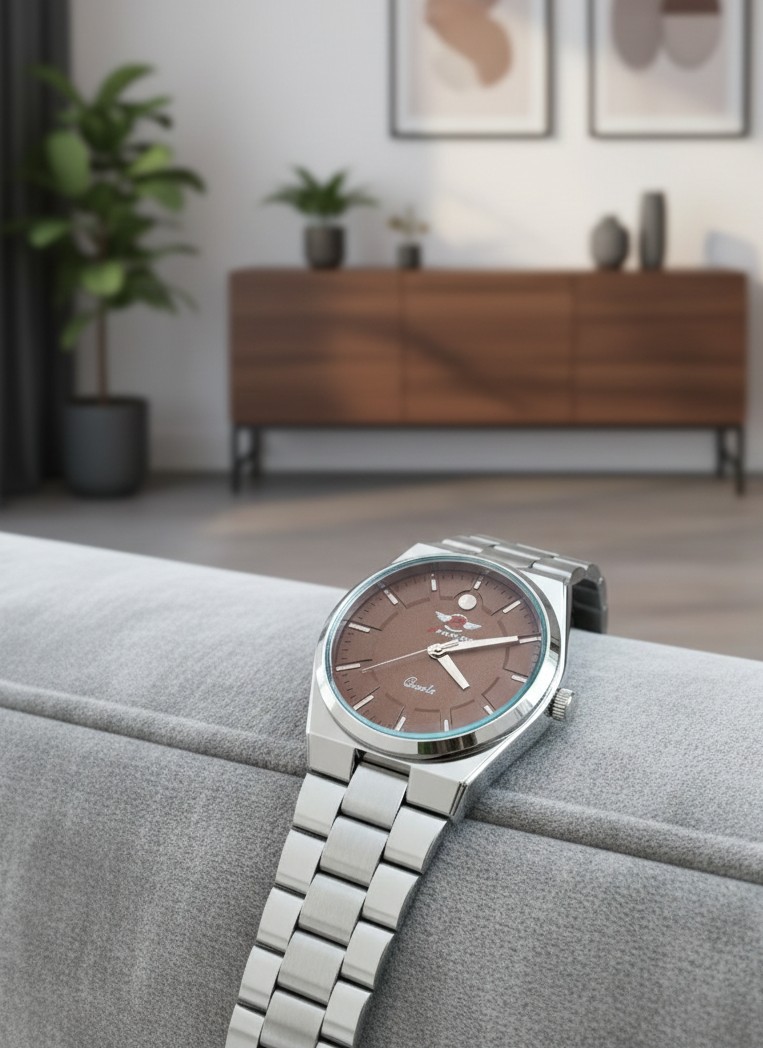 Classic Analog Wristwatch Brown Dial