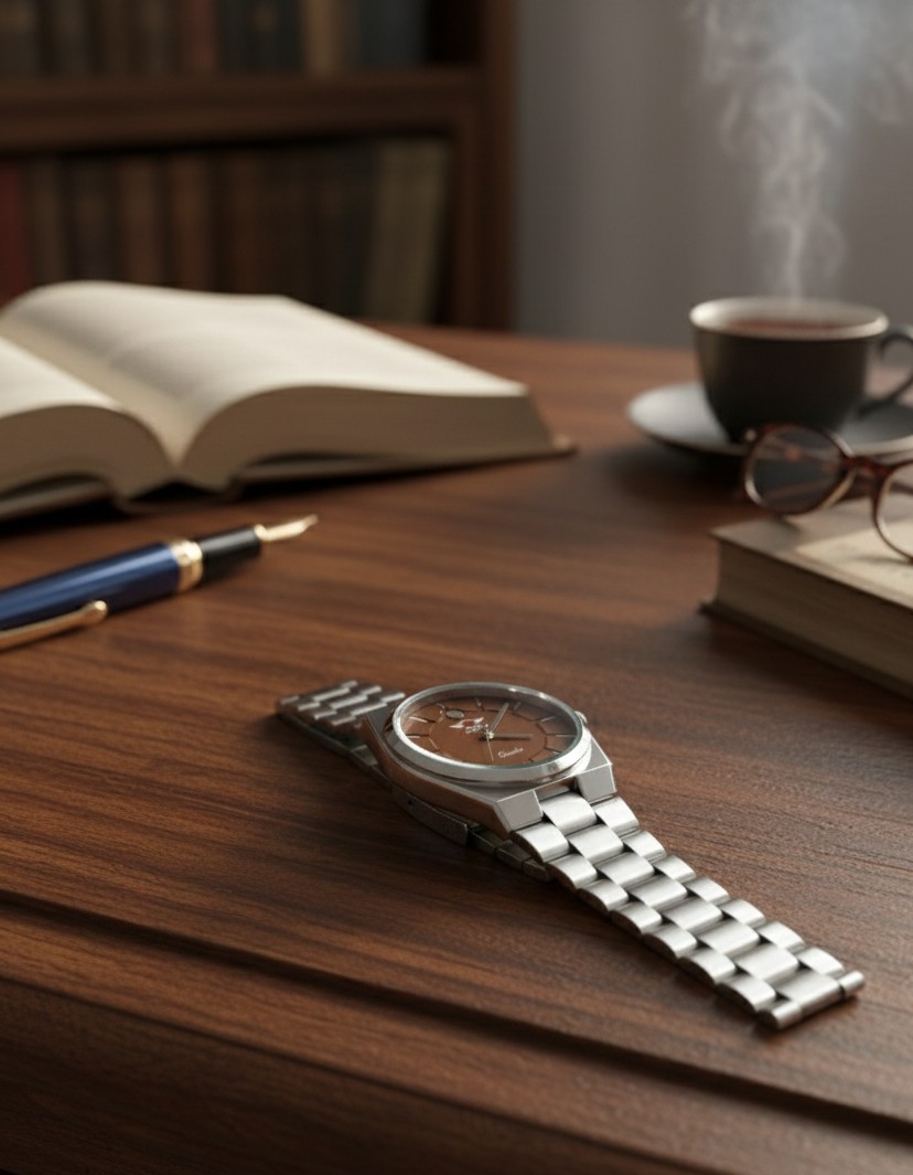 Classic Analog Wristwatch Brown Dial