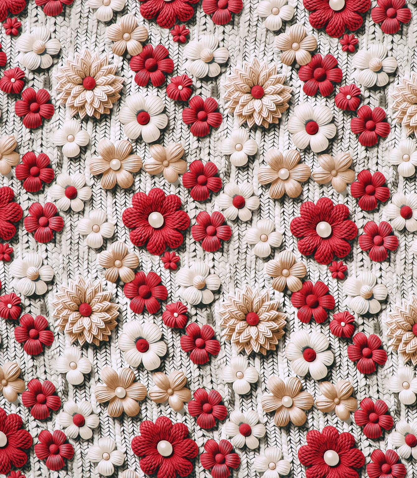 Premium Red Coffee Flower Cotton King Fitted (Elastic) 7D Digital 1 Bedsheet with 2 Pillow Covers