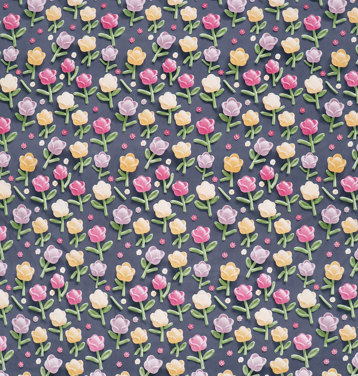 Premium Blue Tulip Cotton King Fitted (Elastic) 7D Digital 1 Bedsheet with 2 Pillow Covers