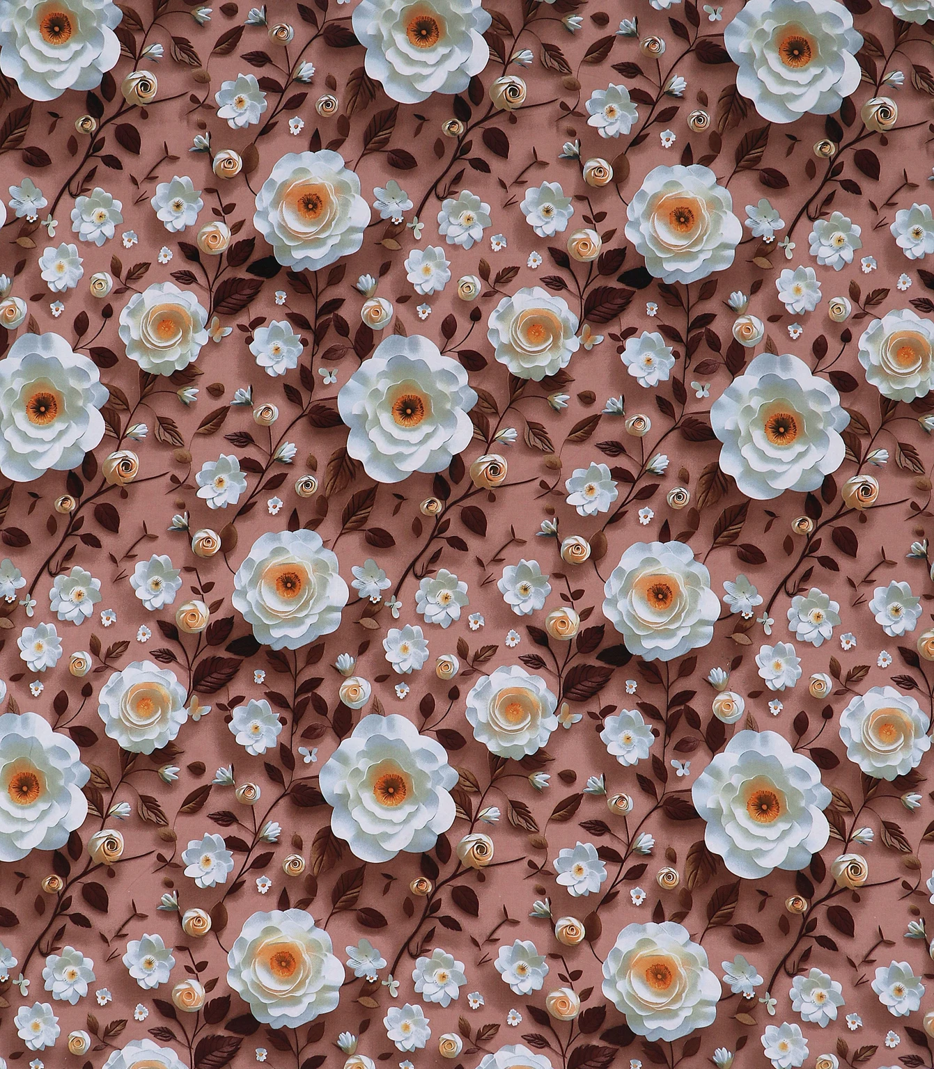 Brown Rose Cotton King Fitted (Elastic) 7D Digital 1 Bedsheet with 2 Pillow Covers