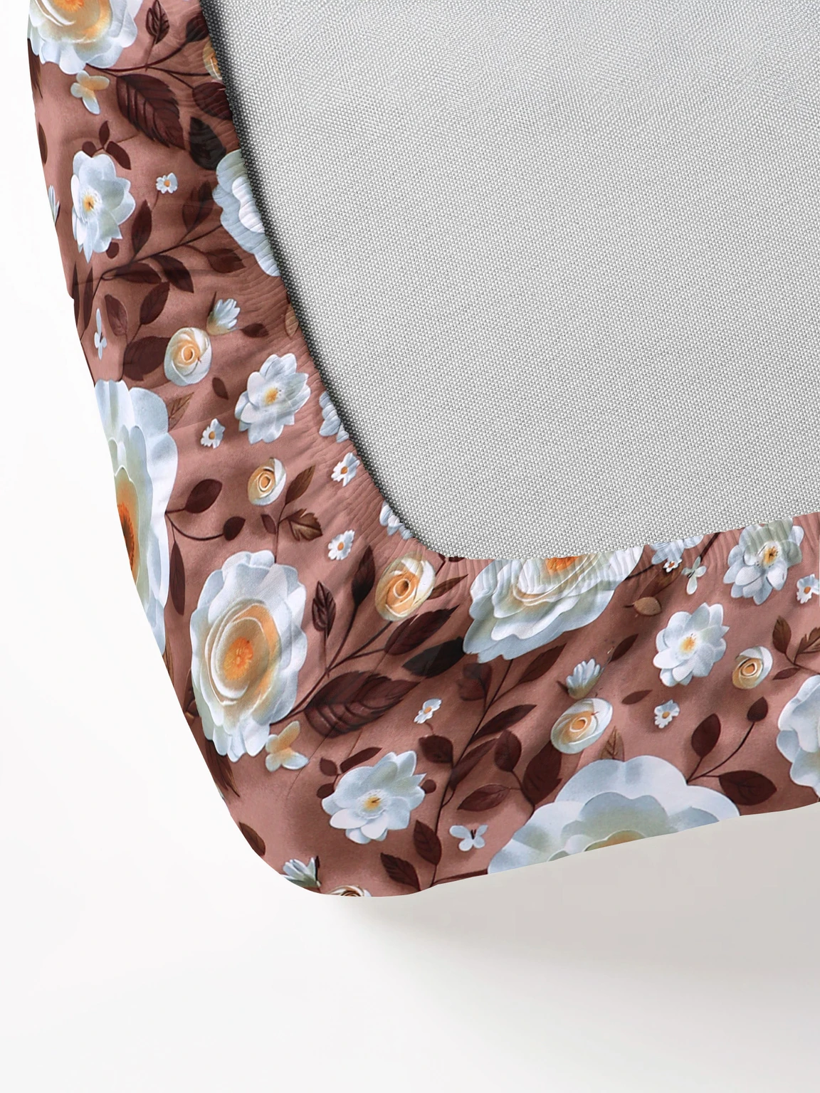 Brown Rose Cotton King Fitted (Elastic) 7D Digital 1 Bedsheet with 2 Pillow Covers