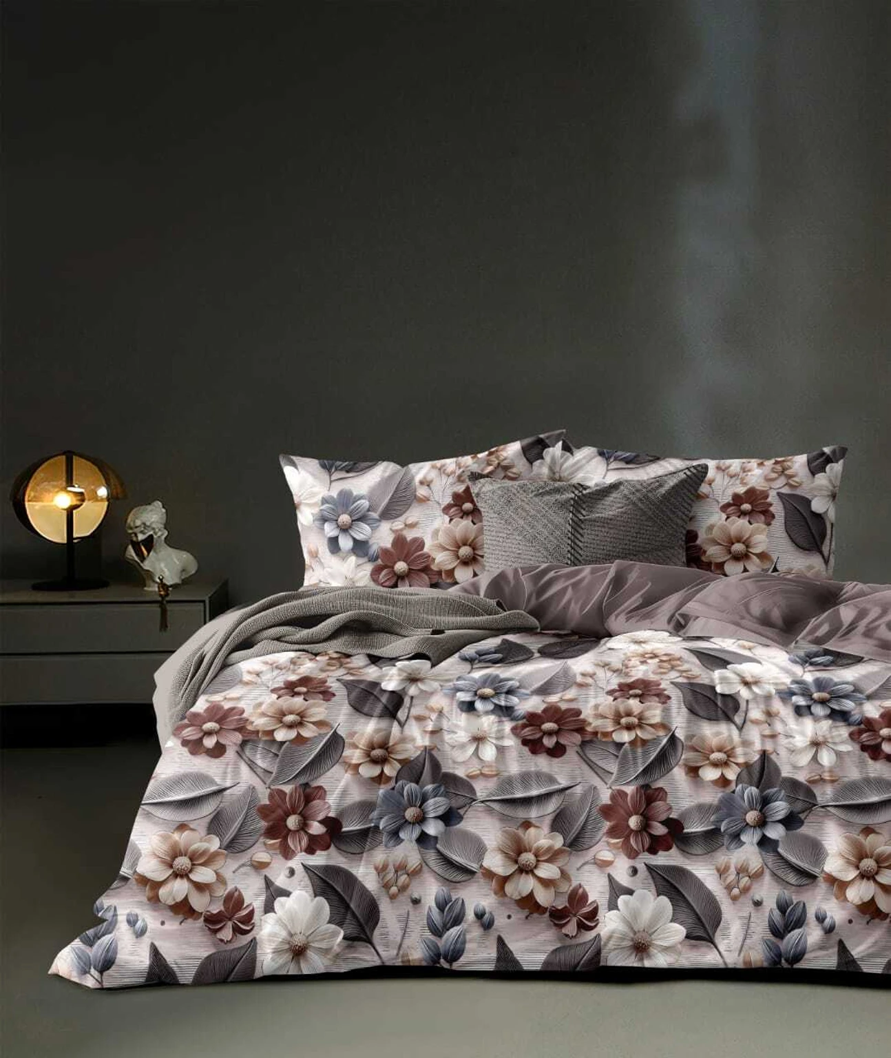 Premium Cotton King Fitted (Elastic) 7D Digital 1 Bedsheet with 2 Pillow Covers