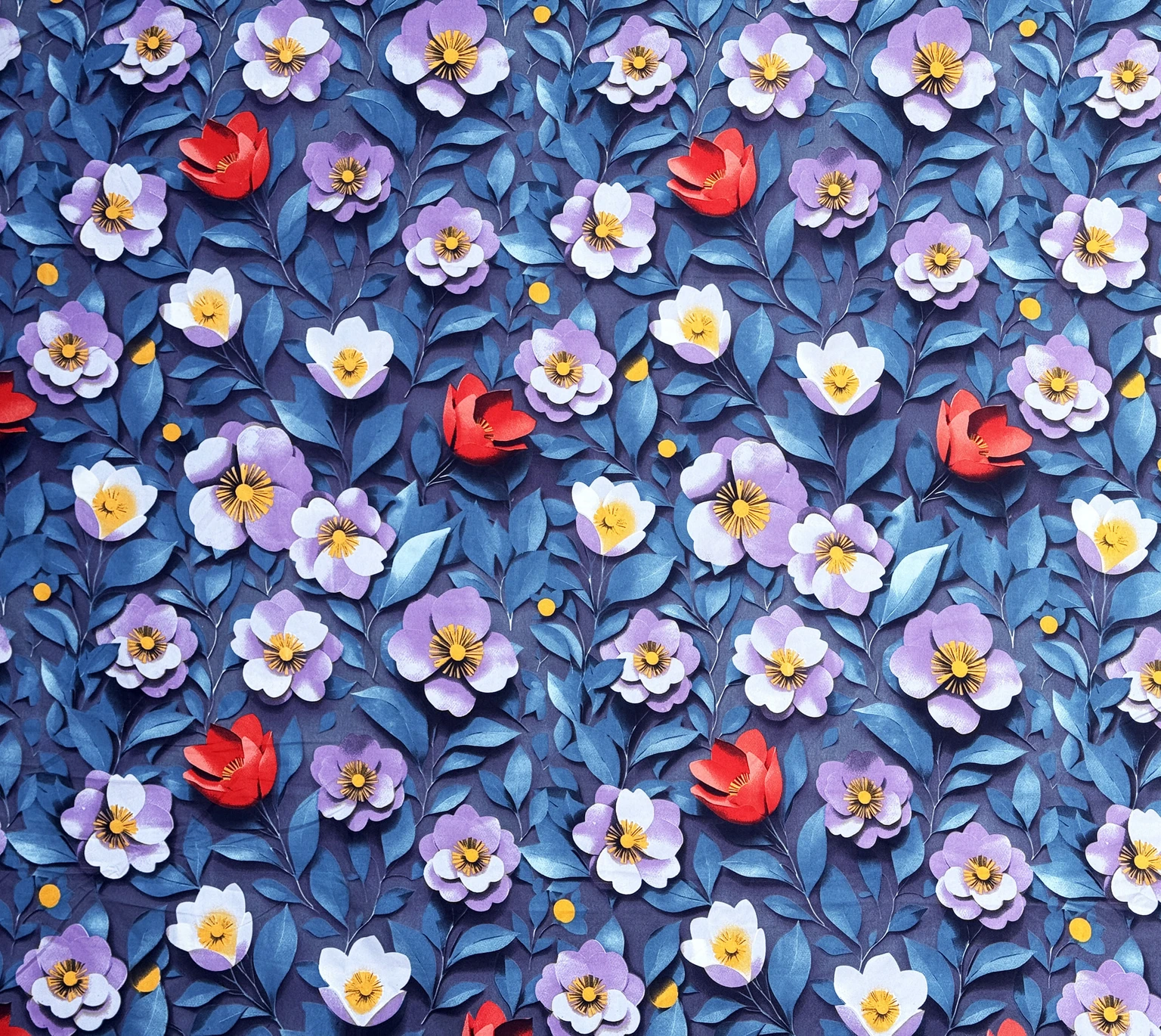 Premium Blue Multi Rose Cotton King Fitted (Elastic) 7D Digital 1 Bedsheet with 2 Pillow Covers