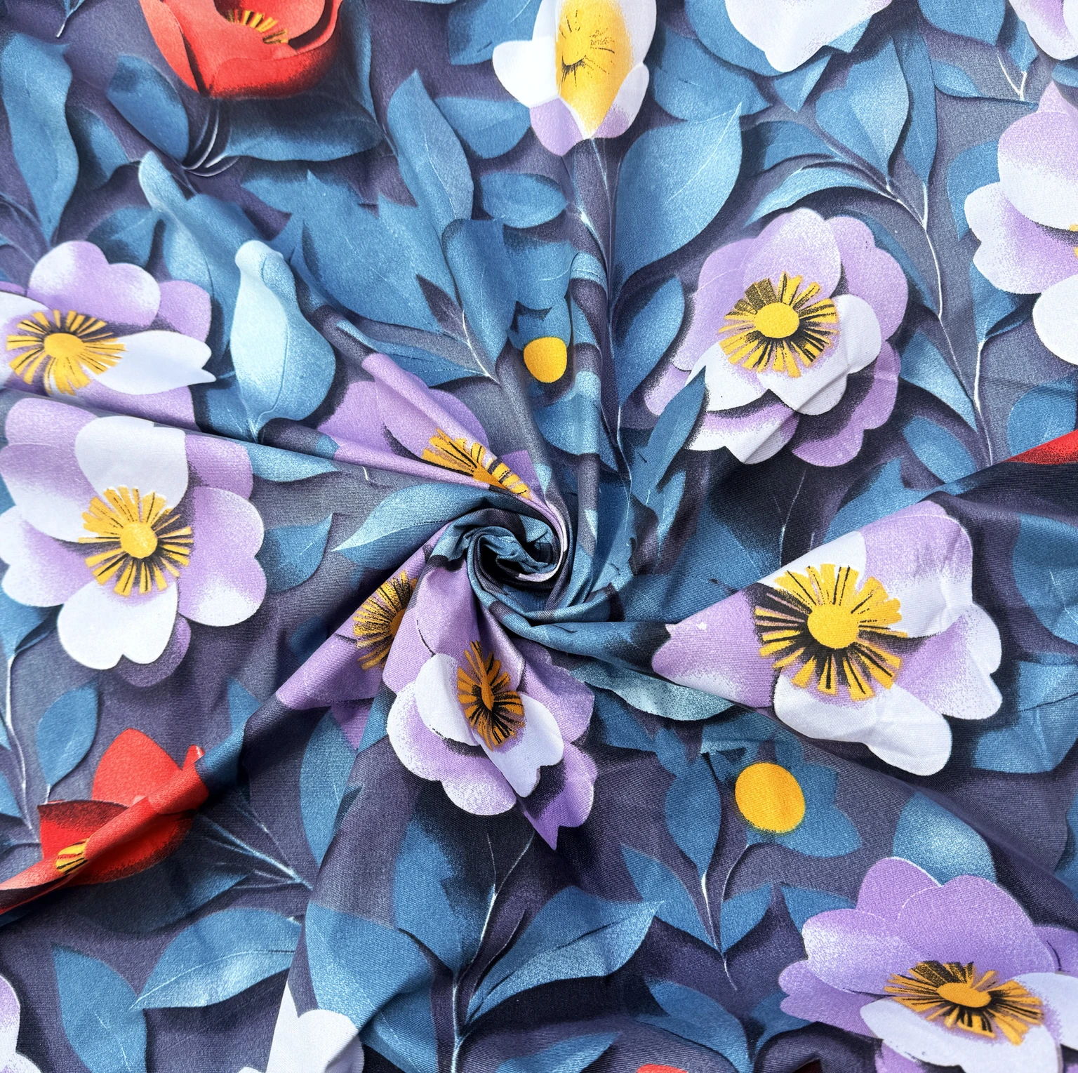 Premium Blue Multi Rose Cotton King Fitted (Elastic) 7D Digital 1 Bedsheet with 2 Pillow Covers