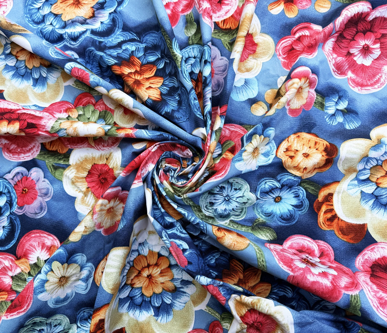 Premium Blue Flowers Cotton King Fitted (Elastic) 7D Digital 1 Bedsheet with 2 Pillow Covers