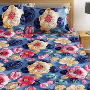 Premium Purple Cotton King Fitted (Elastic) 7D Digital 1 Bedsheet with 2 Pillow Covers