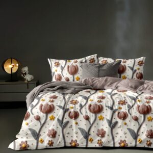 Premium Brown Lotus Cotton King Fitted (Elastic) 7D Digital 1 Bedsheet with 2 Pillow Covers