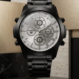 Black Classic Steel Chronograph Watch