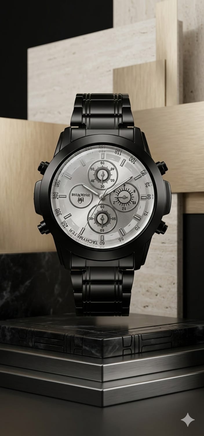 Black Classic Steel Chronograph Watch