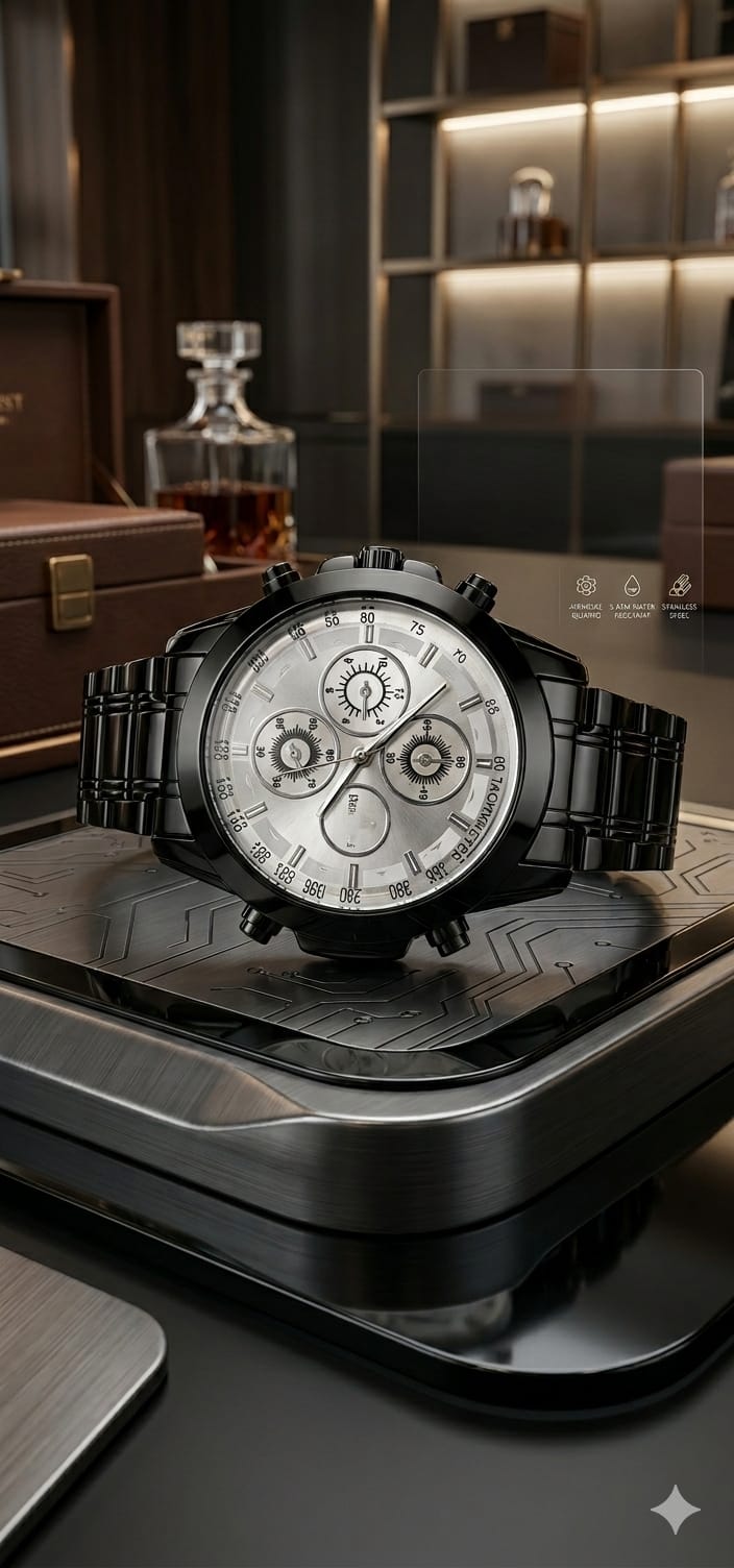 Black Classic Steel Chronograph Watch