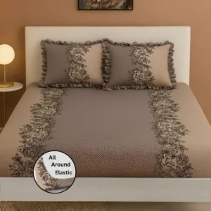 Soft Cotton King Double Fitted Bedsheet 90×100 In with 2 Pillow Covers 18×28 In