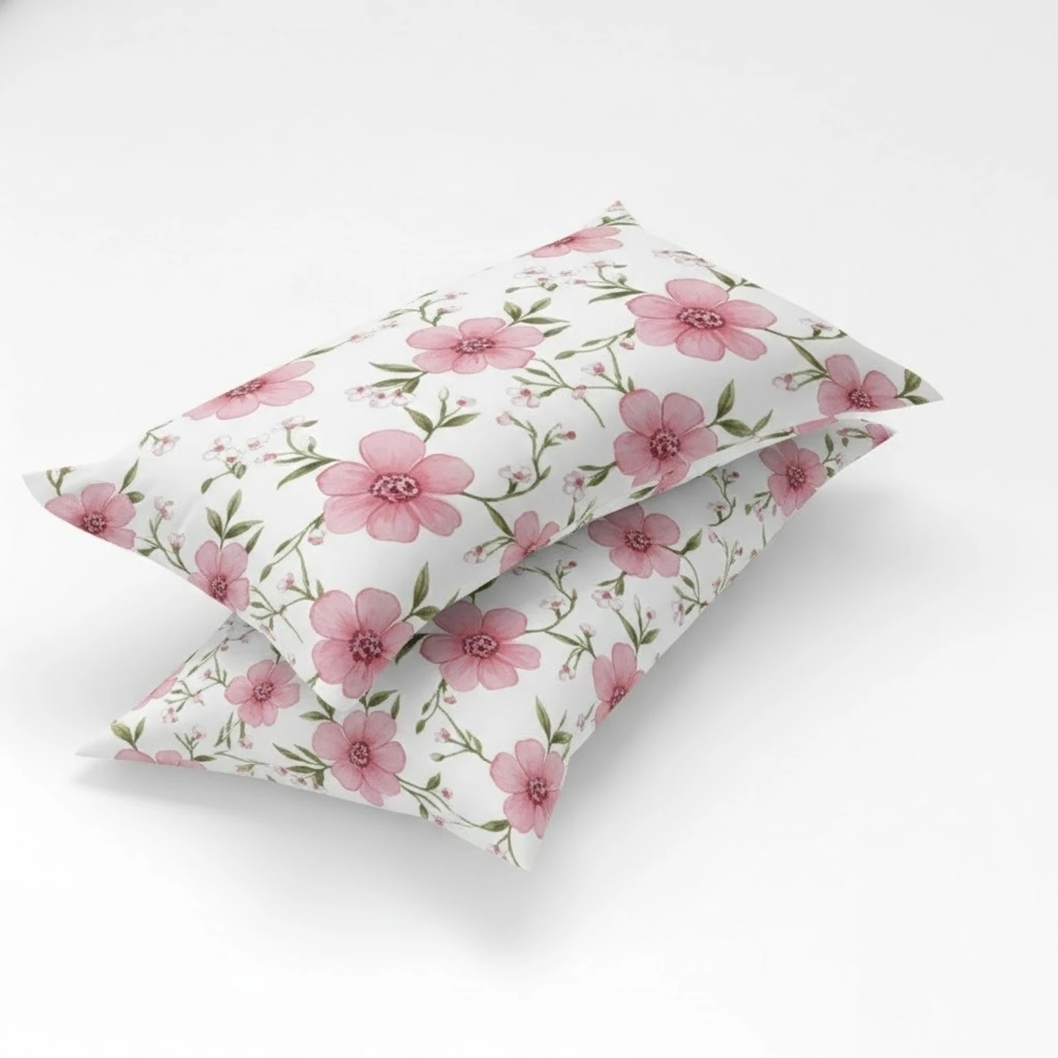 Premium Pink Flower Cotton King Fitted (Elastic) 7D Digital 1 Bedsheet with 2 Pillow Covers