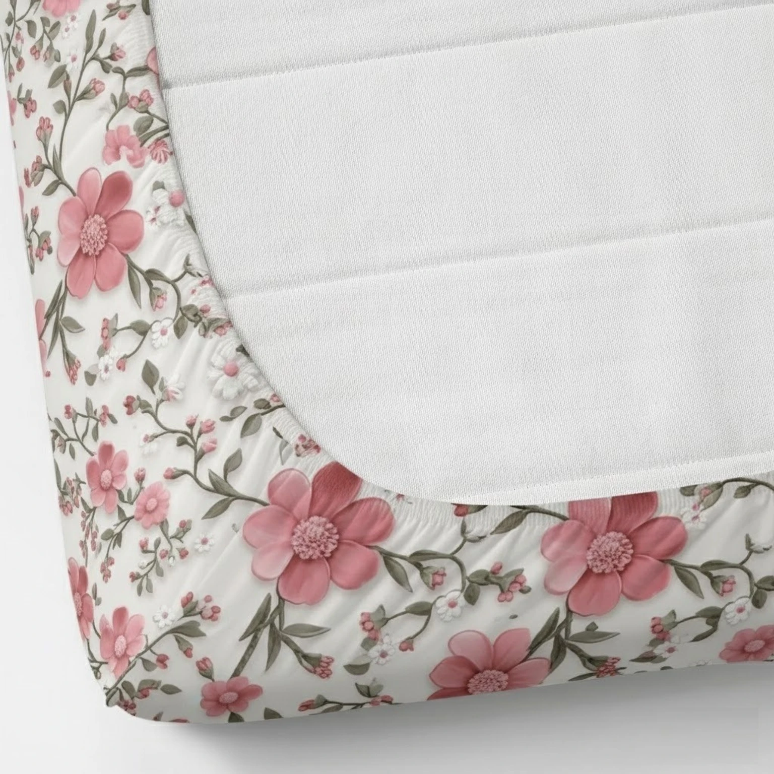 Premium Pink Flower Cotton King Fitted (Elastic) 7D Digital 1 Bedsheet with 2 Pillow Covers