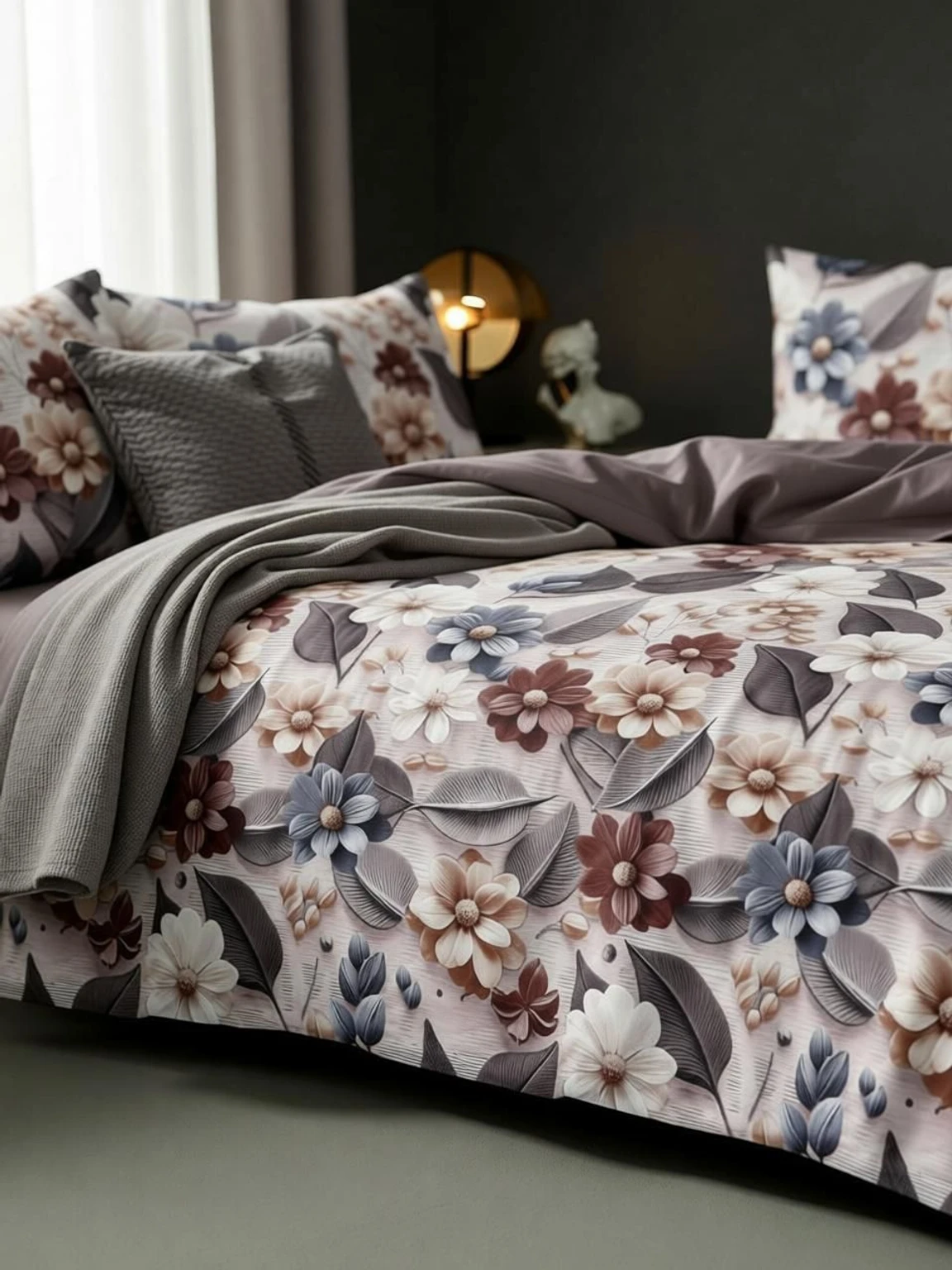 Premium Cotton King Fitted (Elastic) 7D Digital 1 Bedsheet with 2 Pillow Covers