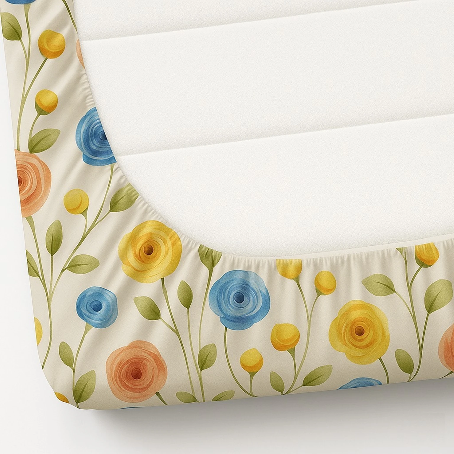 Premium Cream Color Cotton King Fitted (Elastic) 7D Digital 1 Bedsheet with 2 Pillow Covers